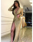 Sparkly Gold Sequins Prom Dress Full Sleeve Sexy Mermaid Long Party Gowns Split Side AW22101002